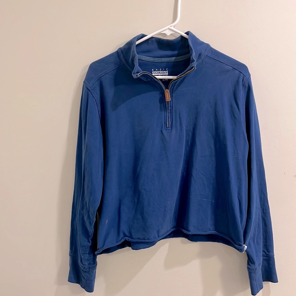 Vintage henly, blue half zip top, half zip crew neck, size XL, fits more M-L